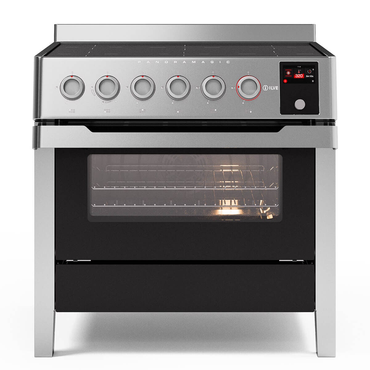 ILVE 90cm Panoramagic Induction Freestanding Oven - 97L, Touch Display, Stainless Steel - PMI09S3SS