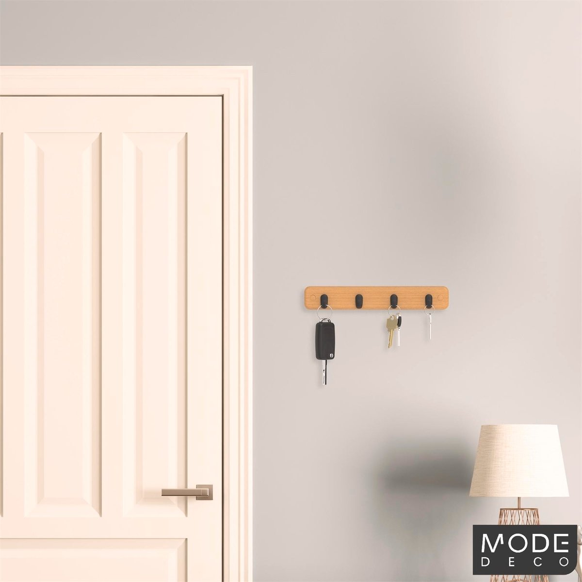 Mode Key Rack - 4 Black Hooks - Bamboo Board - Durable - Easy Install - SuperSaverAU - view 2