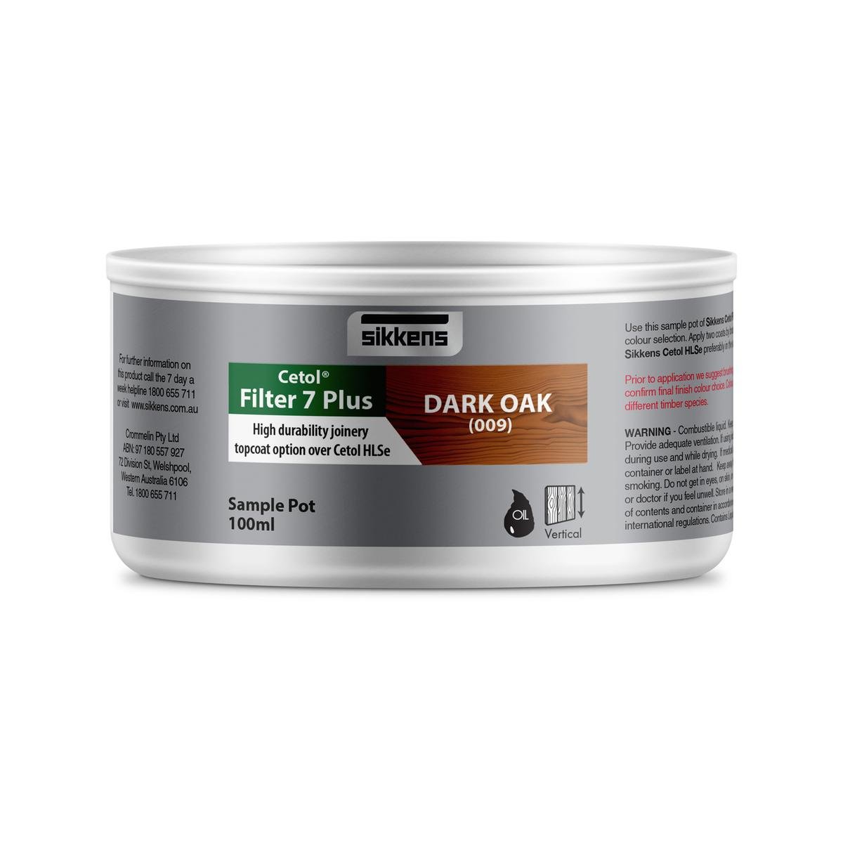 Sikkens Cetol Filter 7 Plus 100ml Dark Oak Timber Stain - Oil Based, UV Resistant, Waterproof