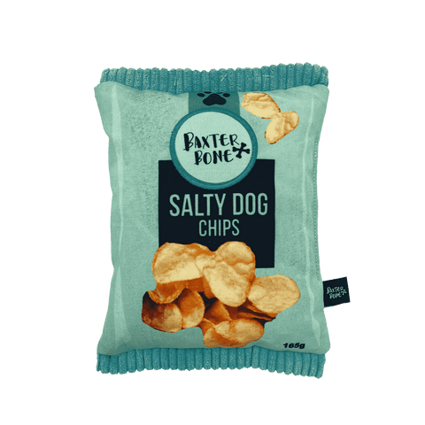 Baxter Bone Salty Dog Chips Plush Crinkle Dog Toy - Aqua