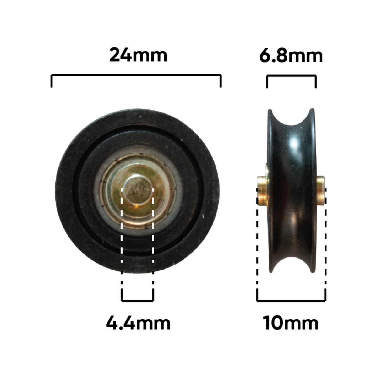 Rolltrak 24mm Black Acetal Concave Roller, Security Screen Door