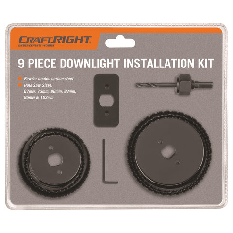 Craftright 9 Piece Downlight Installation Kit, Carbon Steel Hole Saws for Downlights