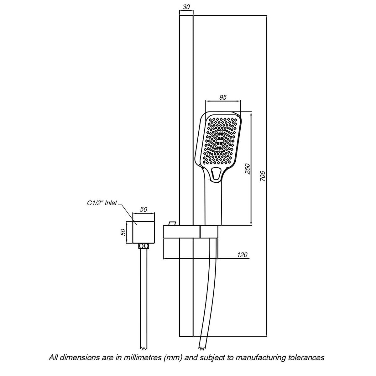 Mondella Wels Multifunction Rail Shower 9L/min 1180mm Black Matte - SuperSaverAU - view 3