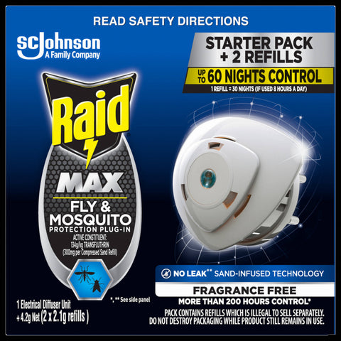 Raid Max Fly and Mosquito Electronic Plug In with 2 Refills - Indoor