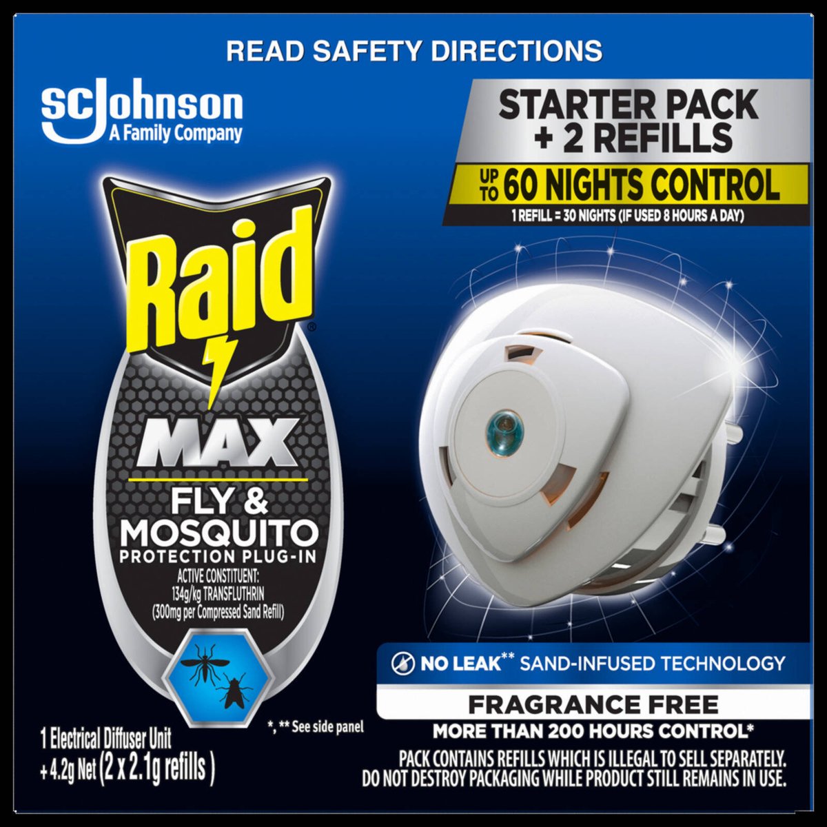 Raid Max Fly and Mosquito Electronic Plug In with 2 Refills - Indoor