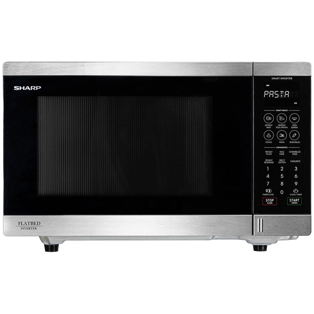 Sharp 32L 1200W Flatbed Inverter Microwave - Stainless Steel Fascia, Touch Controls - SM327FHS