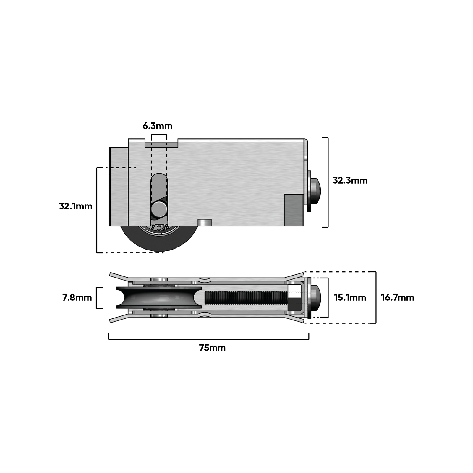 Rolltrak Heavy Duty Stainless Steel Carriage & Nylon Roller - Patio Door
