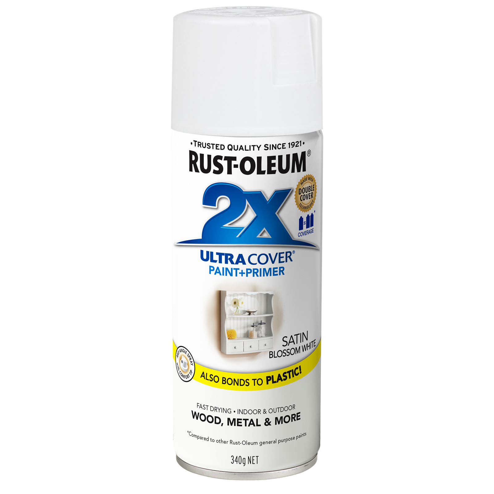 Rust-Oleum 2X Ultra Cover Satin Blossom White Spray Paint 340g Paint & Primer In One