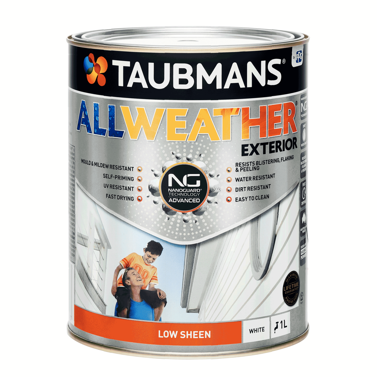 Taubmans 1L White Low Sheen All Weather Exterior Paint - Mould Resistant - Fast Drying - SuperSaverAU - view 1
