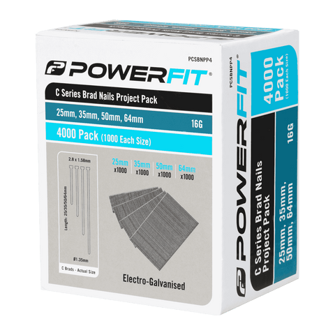 PowerFit C Series Brad Nails Project Pack 16 Gauge Electro-Galvanised