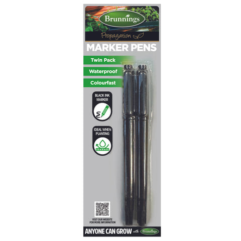 Brunnings Garden Marker Pen Twin Pack, Waterproof Colourfast Black Ink
