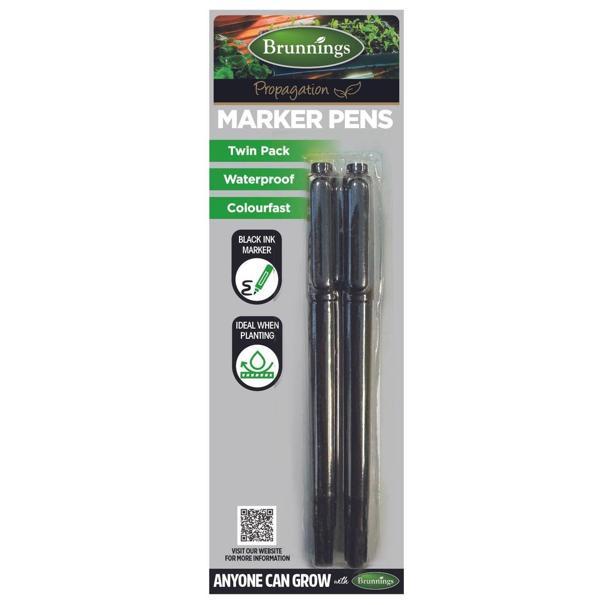 Brunnings Garden Marker Pen Twin Pack, Waterproof Colourfast Black Ink