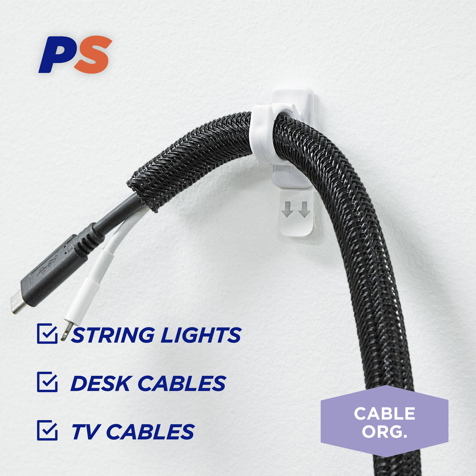 Permastik Small White Cable Clips - 12 Pack, Self-Adhesive Indoor