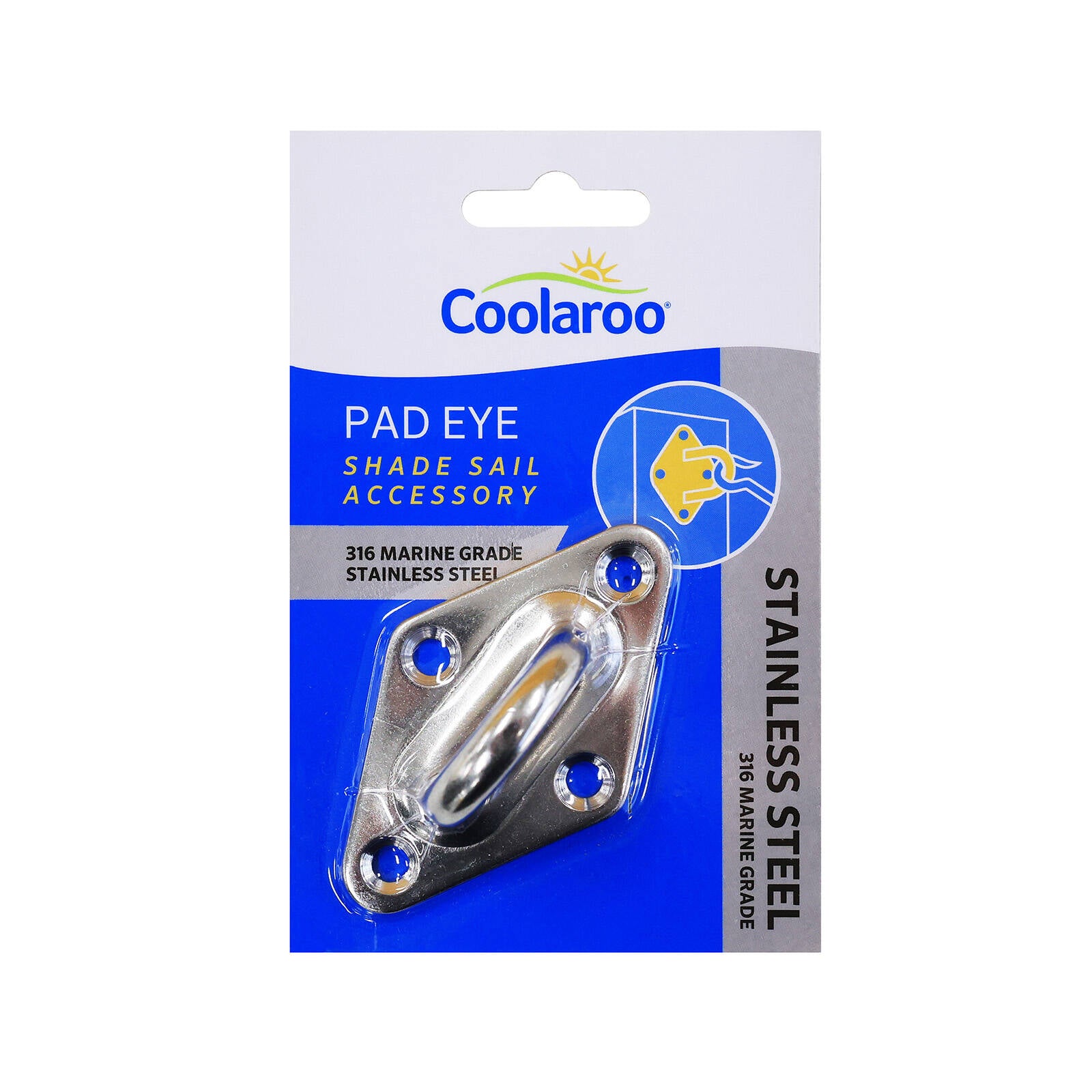 Coolaroo Shade Sail Pad Eye - 50mm Marine Grade 316 Stainless Steel