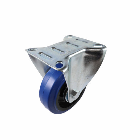 Easyroll 100mm Blue Rubber Fixed Castor 150kg Load Indoor Outdoor