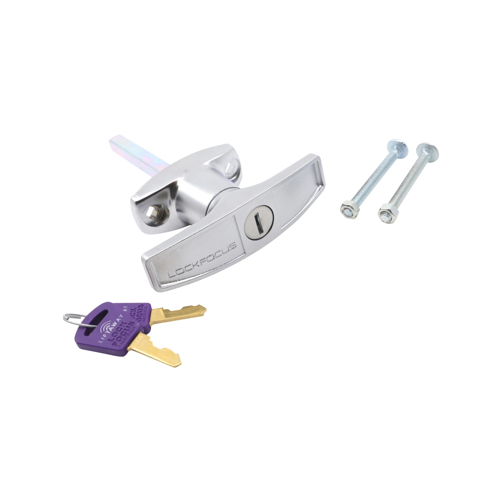 Liftaway Front Fix T-Handle Garage Door Lock, Steel, Satin, 2 Keys