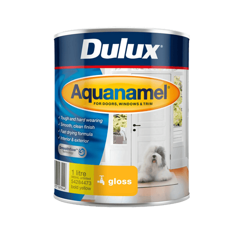 Dulux 1L Aquanamel Gloss Enamel Paint Bold Yellow Indoor Outdoor