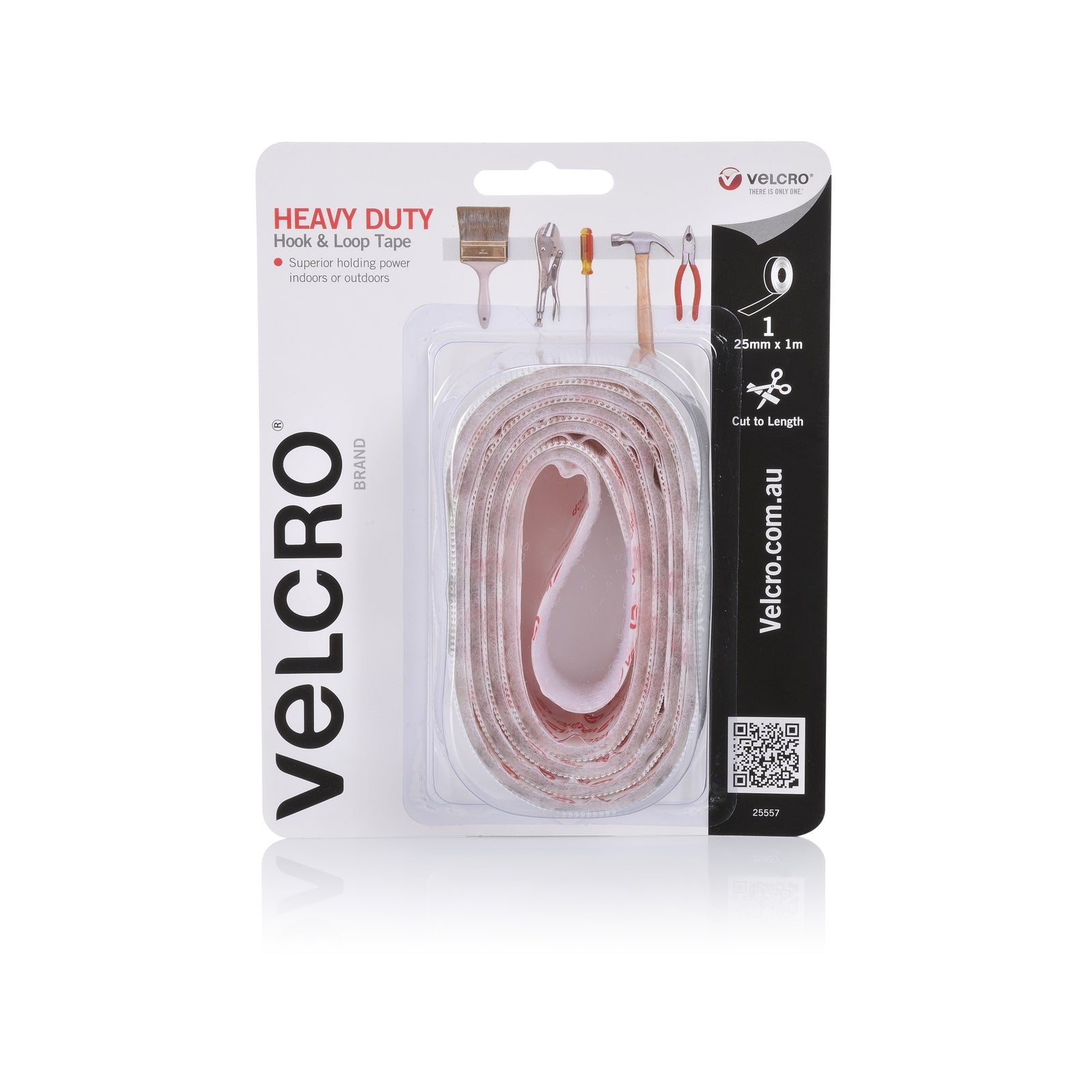 VELCRO Brand 25mm x 1m White Heavy Duty Hook and Loop Tape