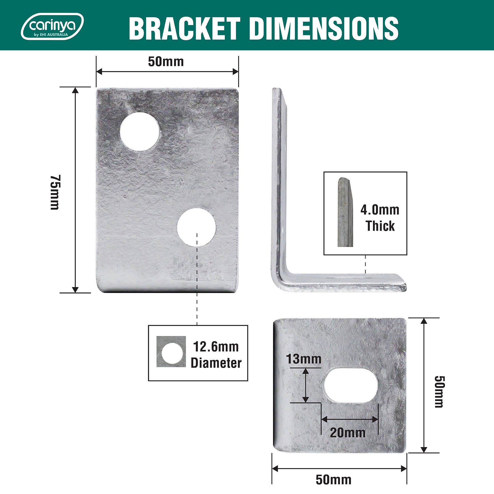 Carinya 75 x 50 x 50 x 4mm Hot Dipped Galvanised Steel Reinforcing Angle Bracket