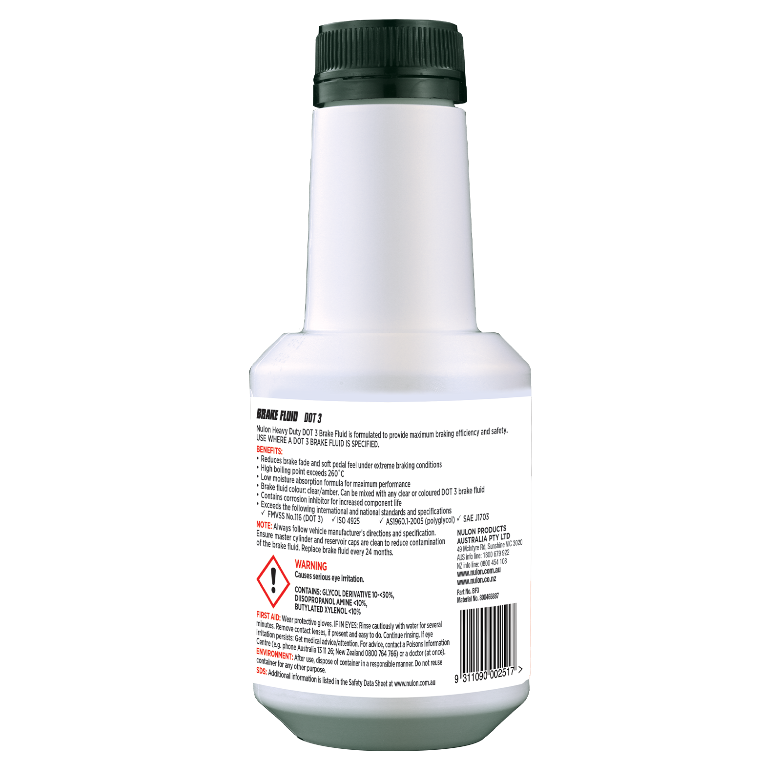 Nulon DOT 3 Heavy Duty Brake Fluid 500ml Glycol 260°C Boiling Point