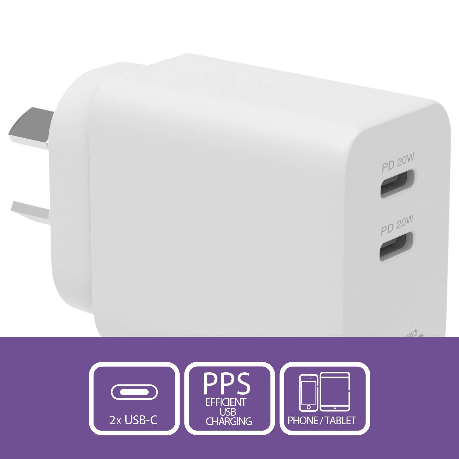 Antsig 20W Dual USB-C Wall Charger - Power Delivery Fast Charge APWC20WC
