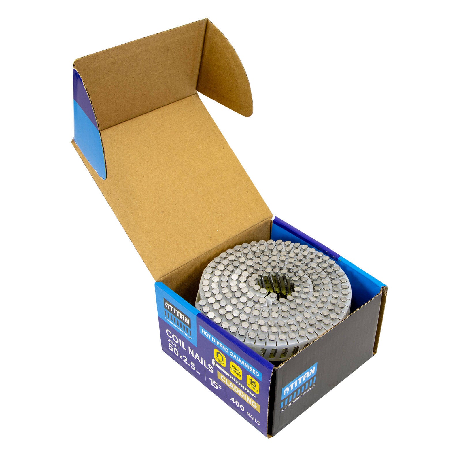 Titan 50 x 2.5mm Hot Dipped Galvanised Ring Shank Collated Coil Nail - 400 Pack