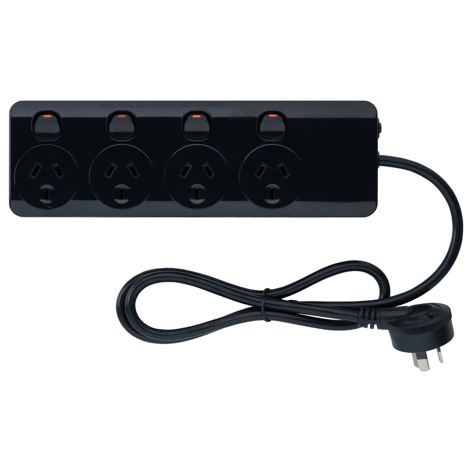 Arlec 4 Outlet Individually Switched Powerboard with Overload Alarm Black