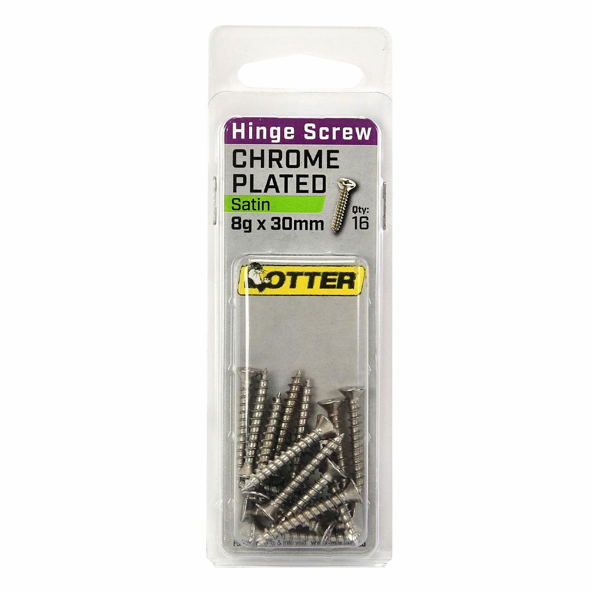 Otter 8 x 30mm Satin Chrome Hinge Screws Countersunk - 16 Pack