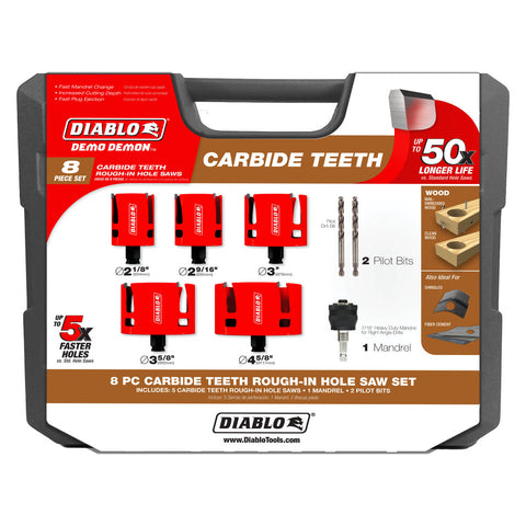 Diablo 8 Piece Demo Demon Carbide Rough-In Hole Saw Set, 60mm Depth