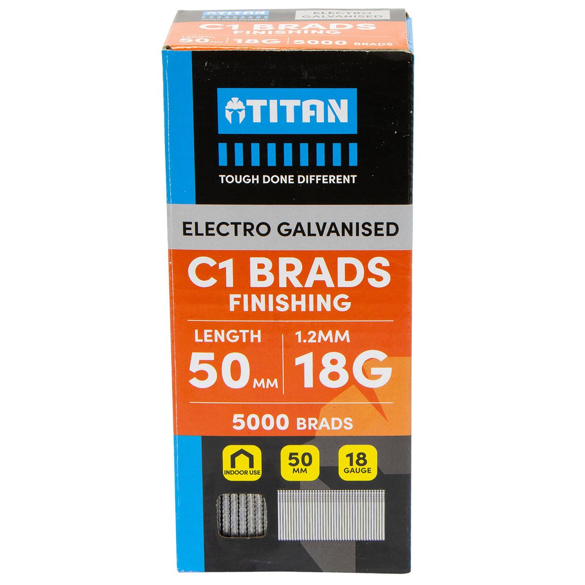 Titan 50mm Electro Galvanised Straight Collated Nail C1 Brads Pack 5000 - 1.25mm Diameter - Durable Fasteners for Woodworking - SuperSaverAU - view 1