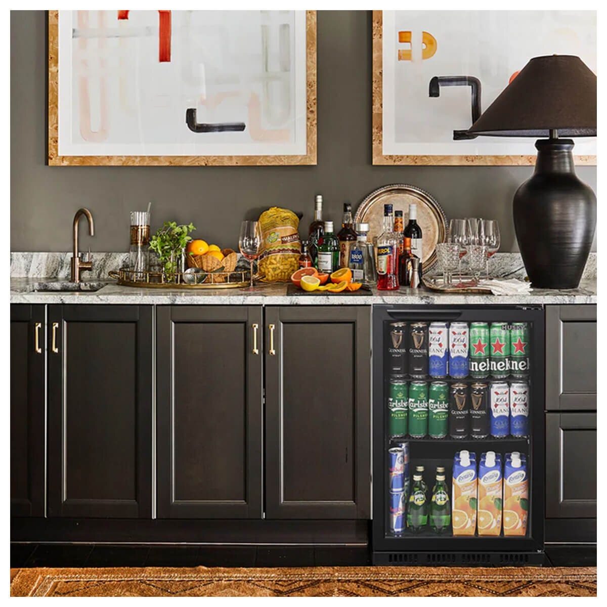 Husky 90L single door homebar drinks chiller - black, glass door, LED eco-lighting - C1HECO840BKAU