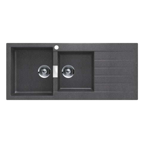 Abey Schock Signus 1 and 3/4 Bowl Topmount Sink with Right Hand Drainer - Cristadur Granite Composite - D200SL