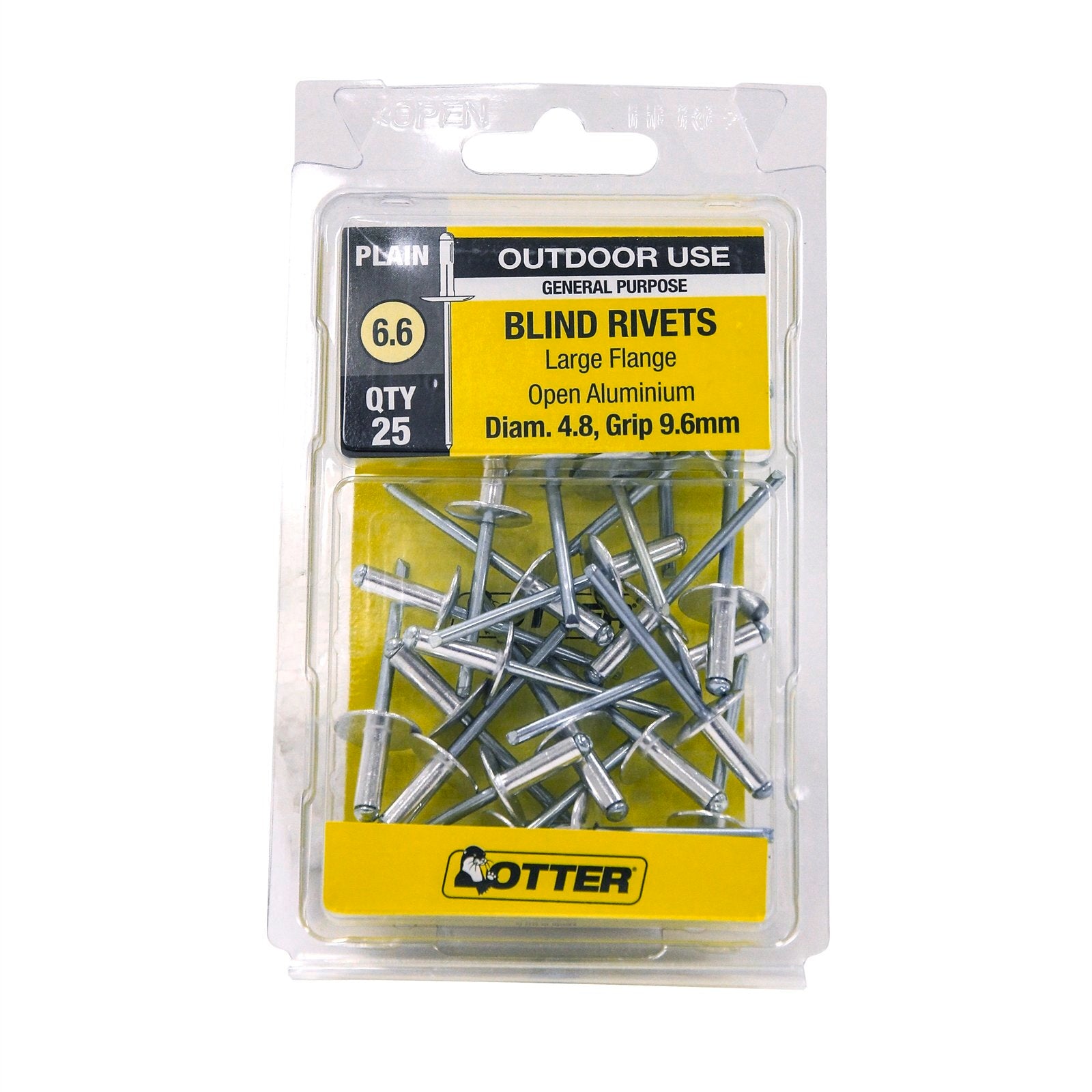 Otter 4.8 x 9.6mm Large Flange Aluminium Rivets 25 Pack