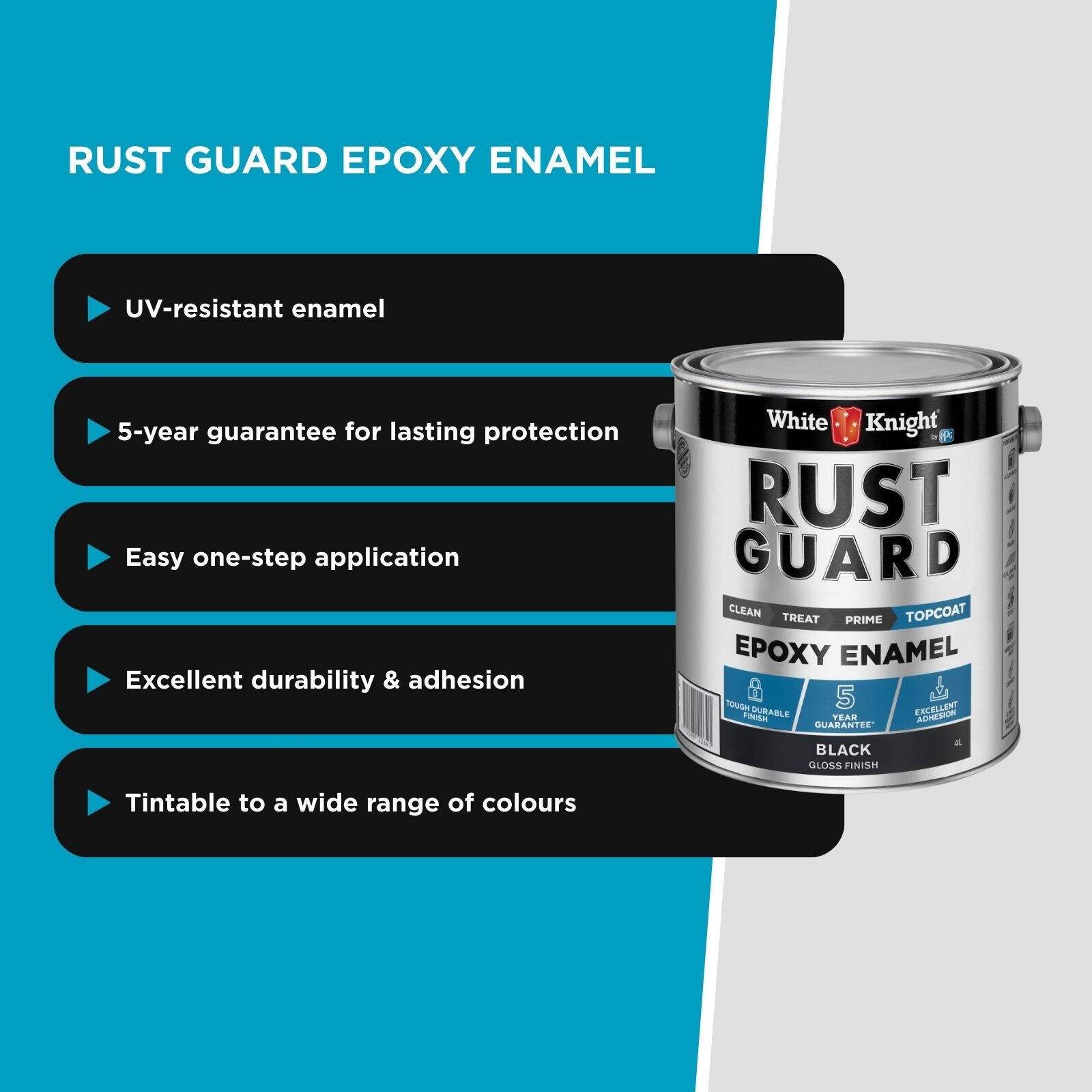 White Knight Rust Guard 4L Black Gloss Epoxy Enamel Metal Paint Tintable