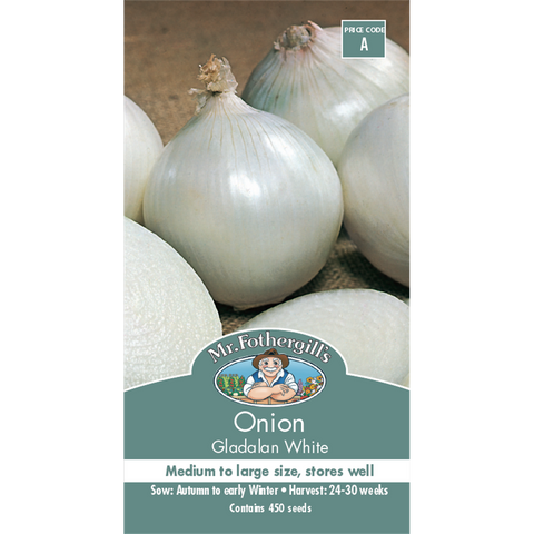 Mr Fothergill Gladalan White Onion Seeds - Medium - Round Bulbs - Stores Well - SuperSaverAU - view 1