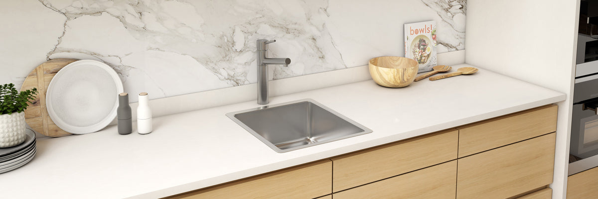 Oliveri Sonetto Single Bowl Sink - Topmount or Undermount, Brushed Stainless Steel, 405mm Wide - SN30TU