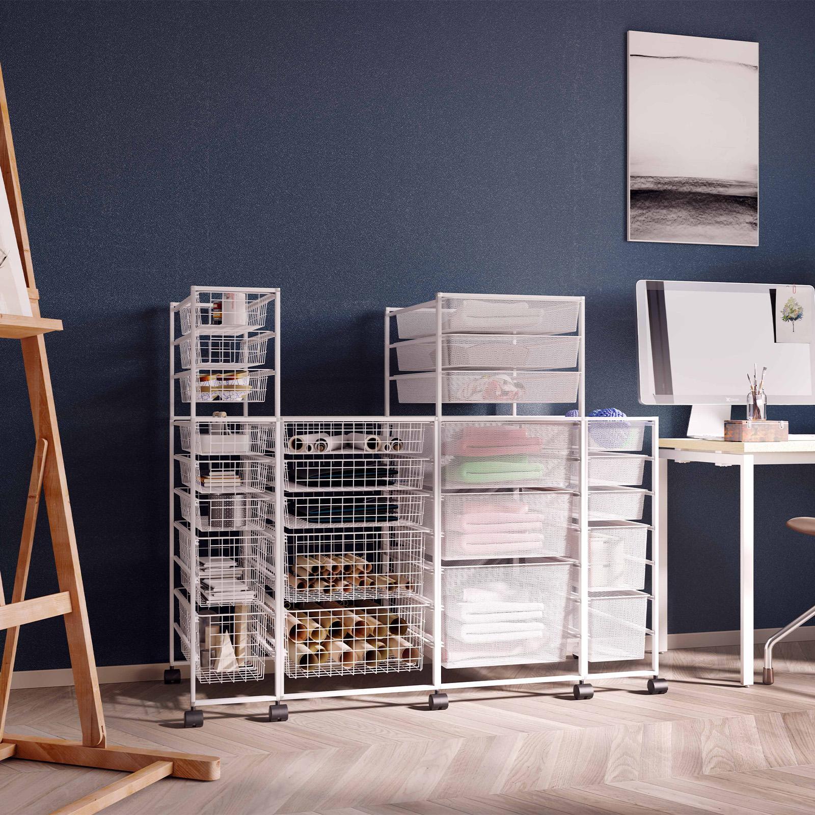 Flexi Storage Home Solutions 205 x 185 x 535mm White 2 Runner Half Width Wire Basket Steel
