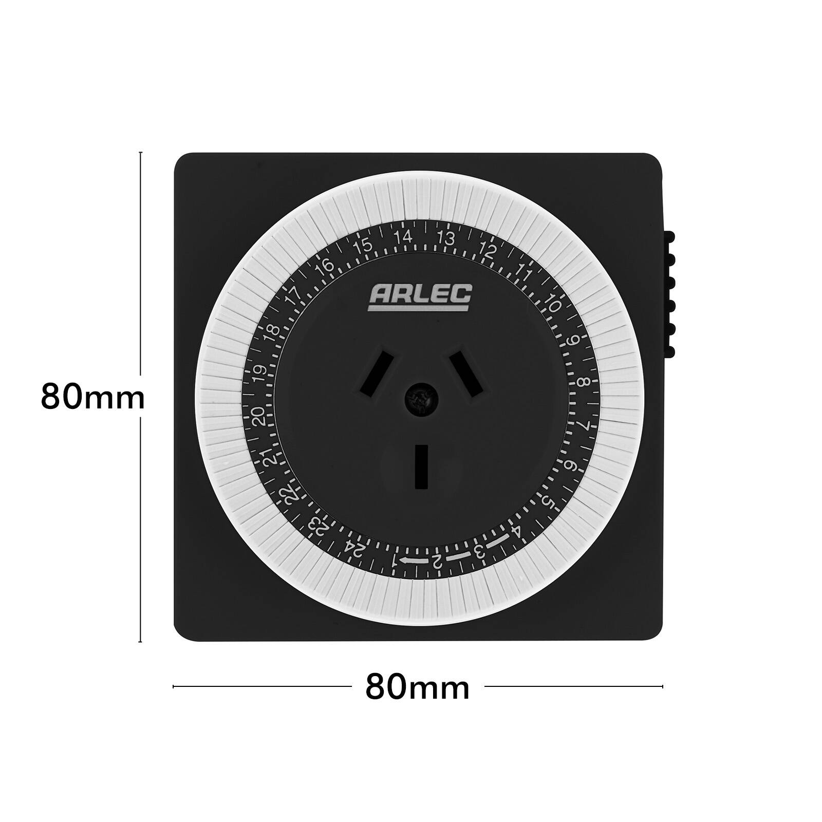 Arlec 24 Hour Compact Mechanical Timer 48 On/Off Settings 10A Indoor PC627BK