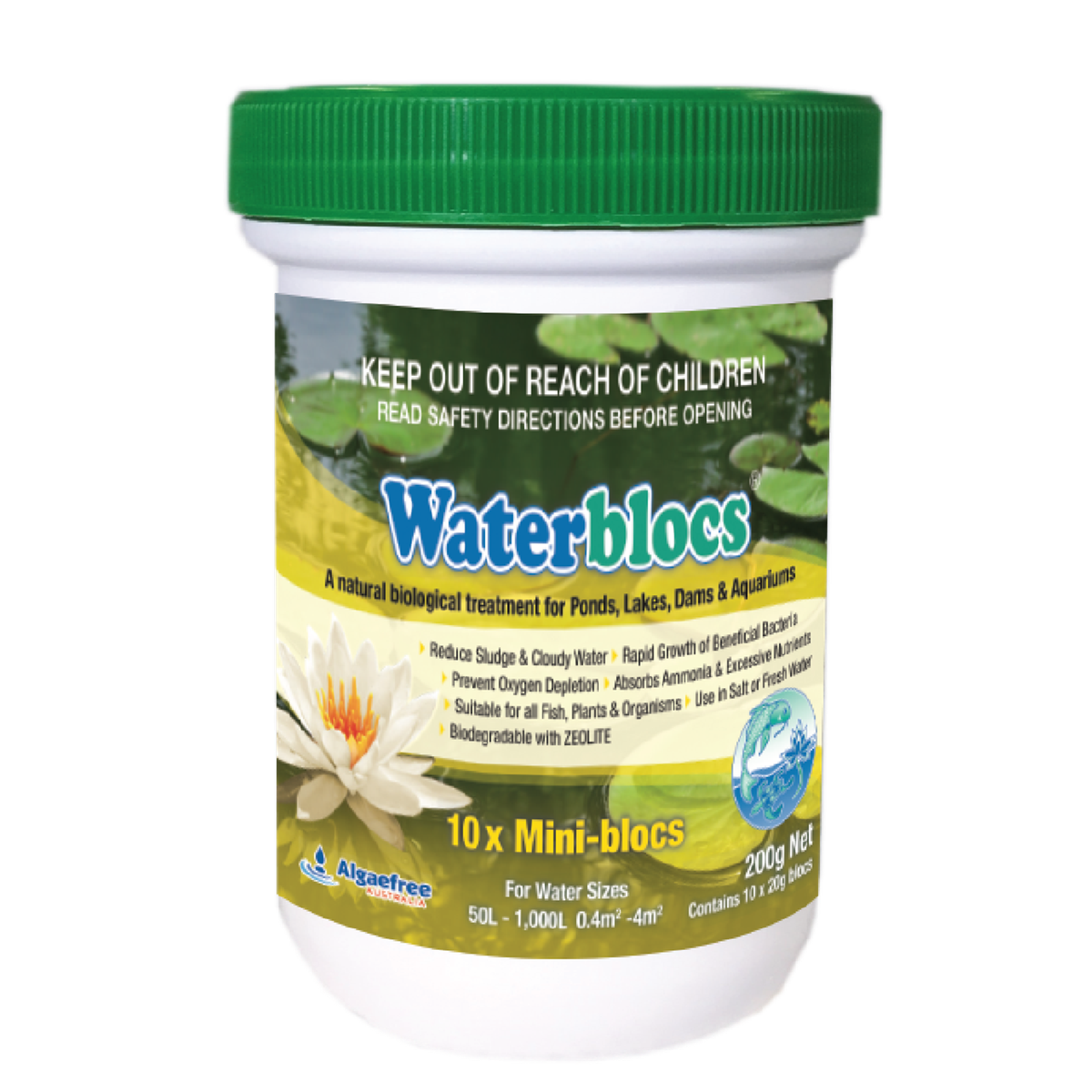 Algaefree Waterbloc Bio Natural Water Treatment 200g - Biological Block - Reduces Sludge - Suitable for Fish and Plants - SuperSaverAU - view 1