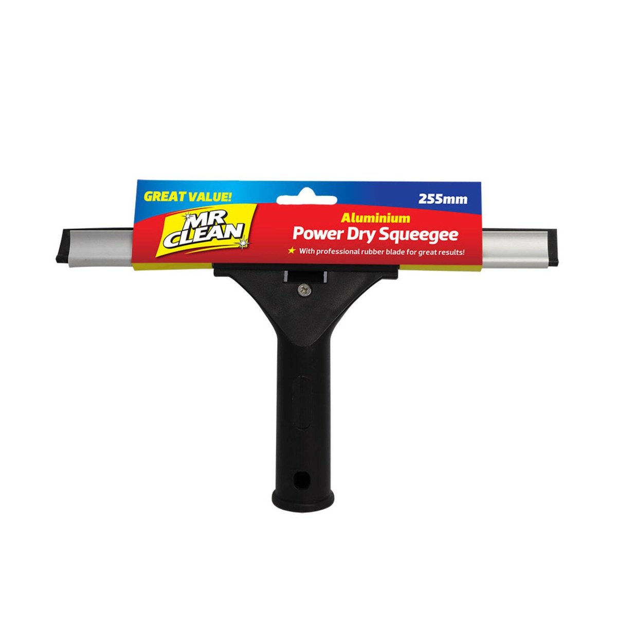 Mr Clean 255mm Power Dry Squeegee, Aluminium & Rubber, Pole-Compatible, Black