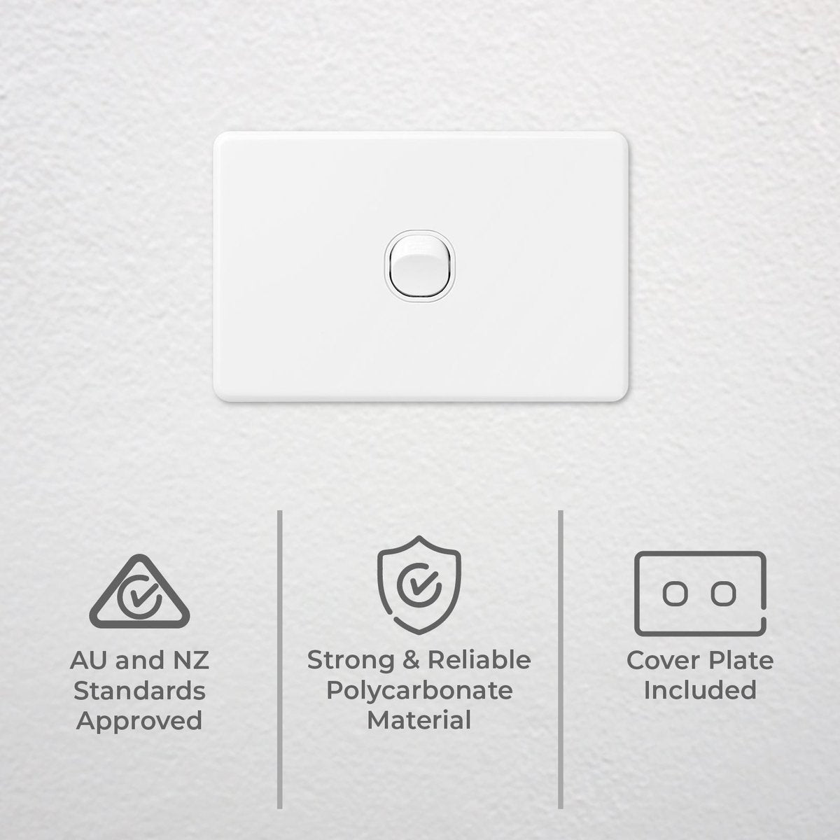 Deta X6 White Single Switch - 1 Gang - Polycarbonate - Durable Design - SuperSaverAU - view 2