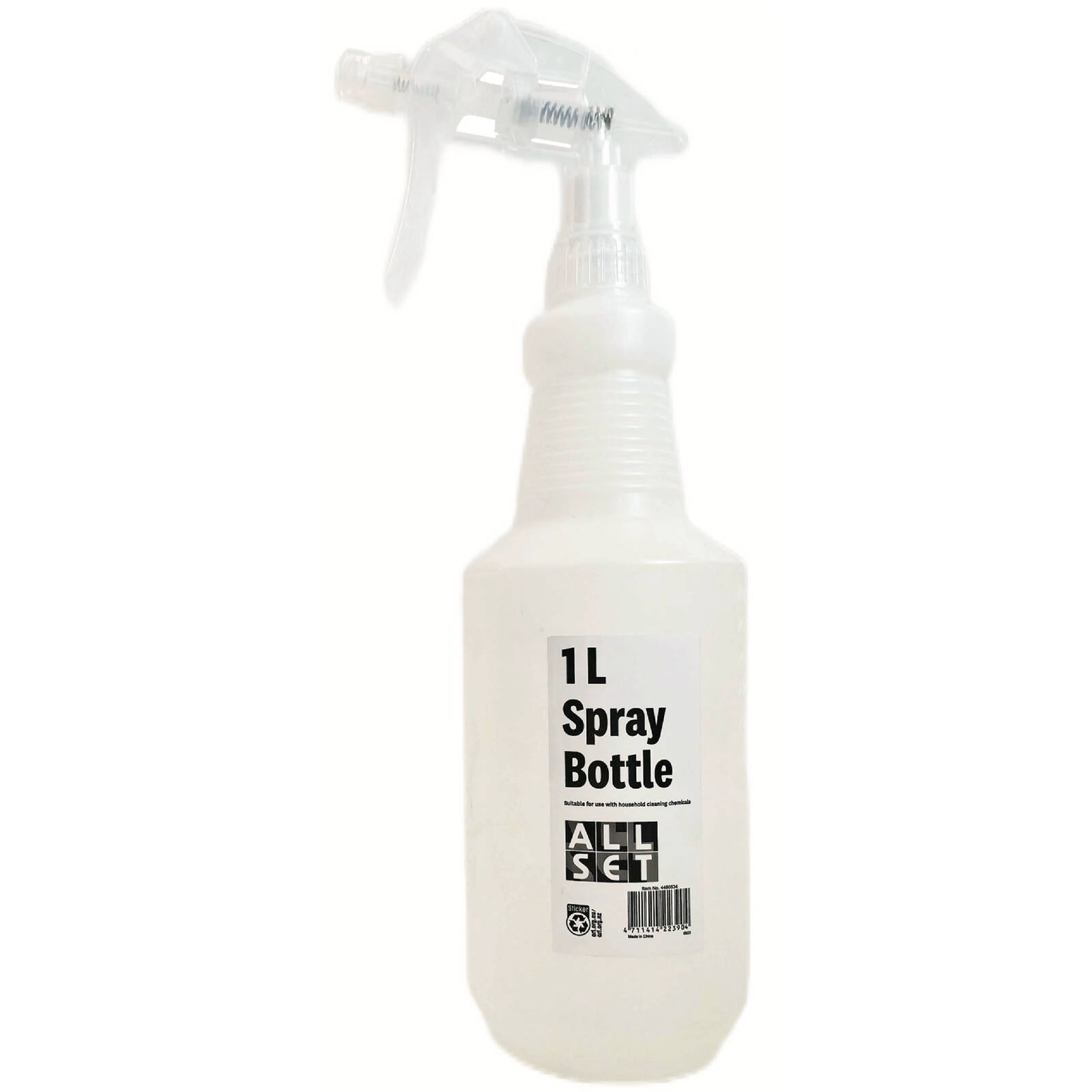 All Set Plastic Spray Bottle 1L - Adjustable Nozzle Trigger Spray, White