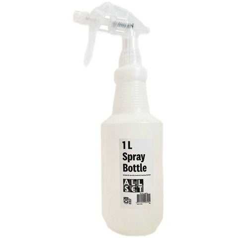 All Set Plastic Spray Bottle 1L - Adjustable Nozzle Trigger Spray, White