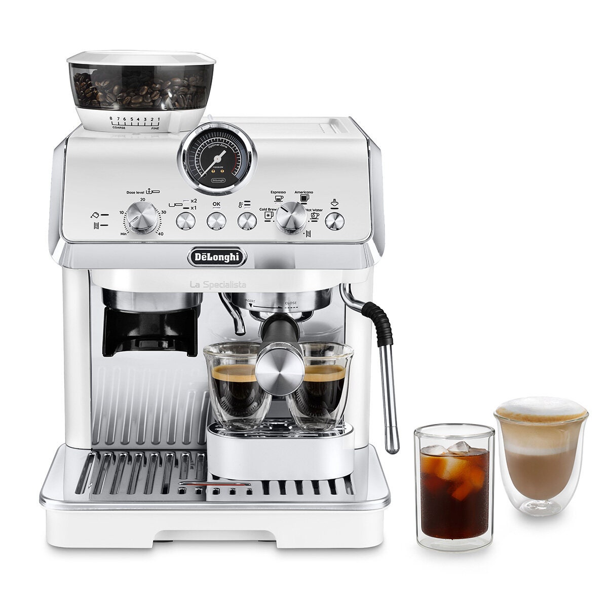 DeLonghi La Specialista Arte Evo Manual Espresso Machine - White - Cold Brew, Eight Grind Settings - EC9255WI