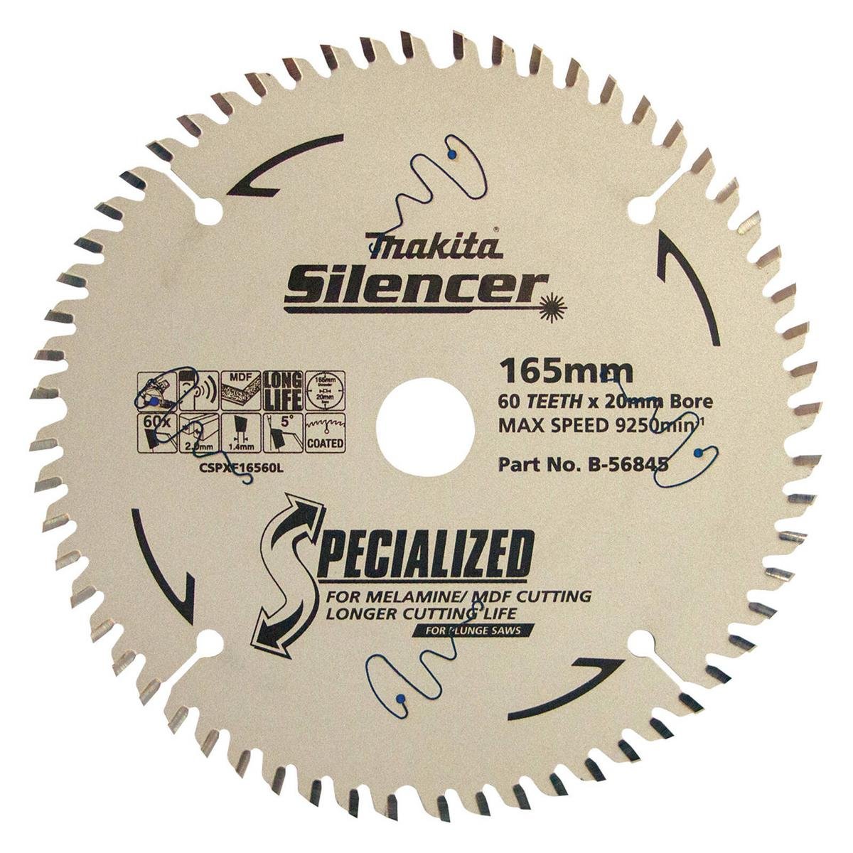 Makita 165mm 60T Plunge Saw Blade for Wood and Melamine