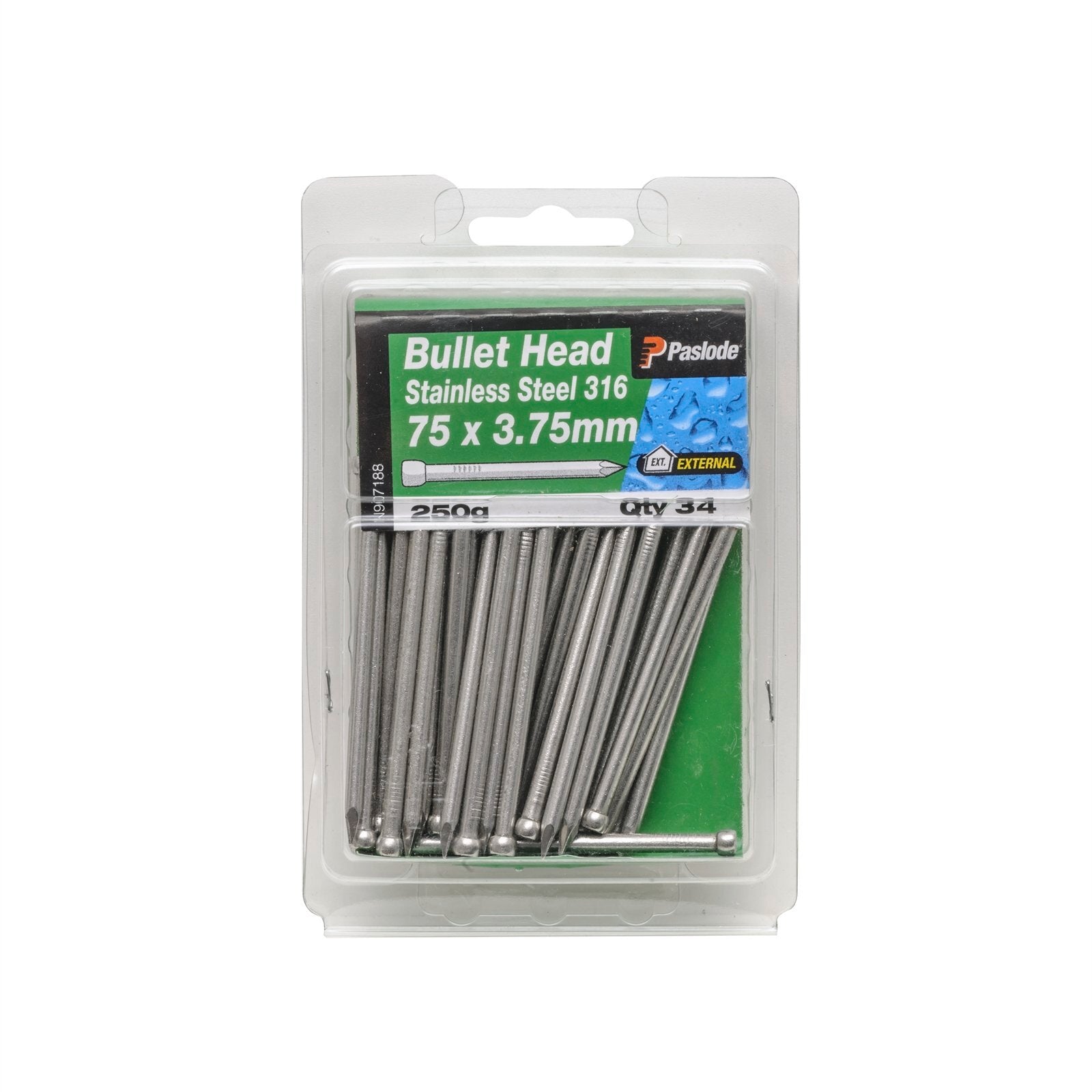 Paslode 75 x 3.75mm 316 Grade Stainless Steel Bullet Head Nails 250g - 34 Pack