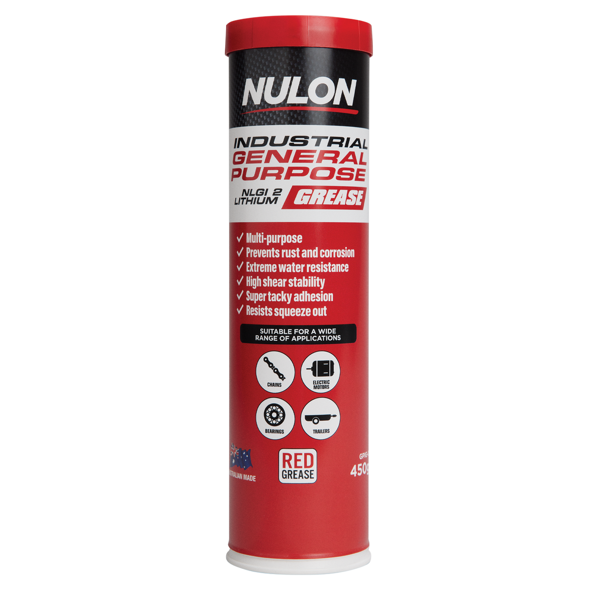 Nulon Industrial General Purpose Grease - 450gm - NLGI 2 Lithium Red - Water-Resistant - SuperSaverAU - view 1