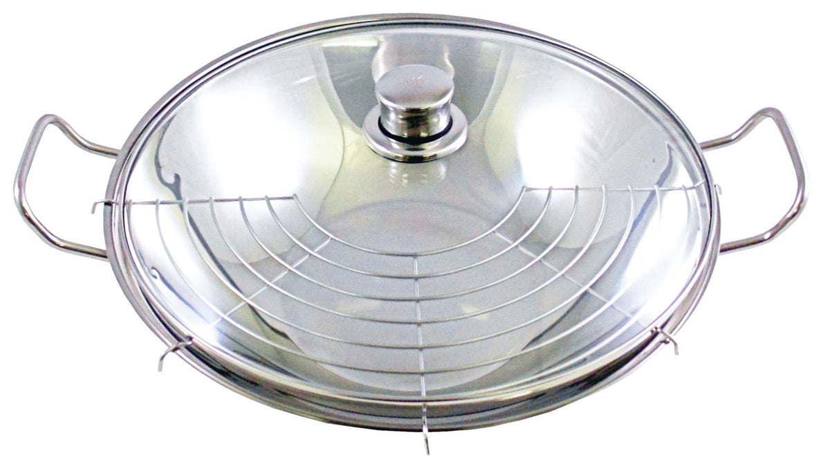 Bosch Induction Wok Set - 18/10 Stainless Steel, Glass Lid and Draining Grid - HEZ390090