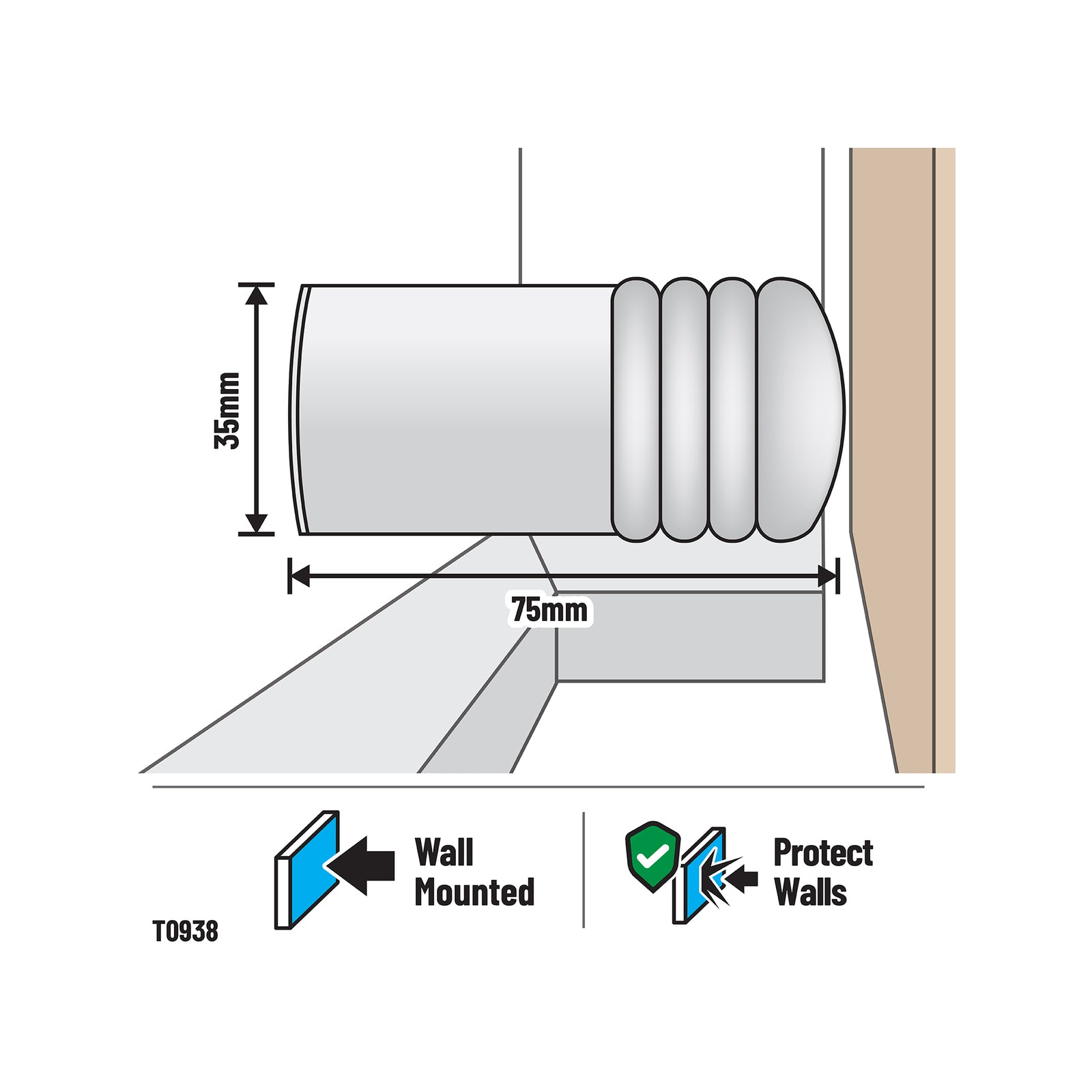 Adoored 75mm White Cushion Door Stop - Wall Mounted, 10 Pack