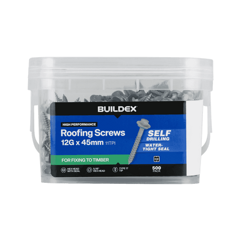 Buildex 12G x 45mm Class 3 Roofing Screws with Seal - 500 Pack